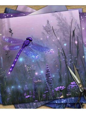 Scrapbook Paper Magic Dragonfly Purple Light Set 6x6-in 36 Papers Junk Journals
